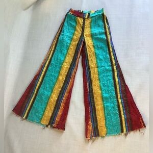 XS cider wide leg lined boho pants striped bold multicolor fun lightweight